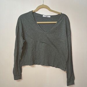 Project Social T Oversized Heathered Green Long Sleeve Crop Top New without Tag